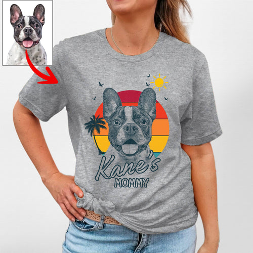 Summer Vibes Customized Dogface T-Shirt for Moms, custom pet portrait gift for pet lovers