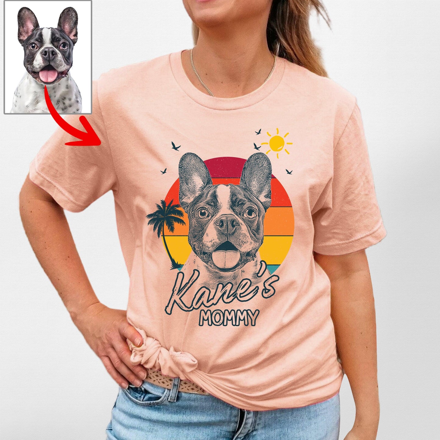 Summer Vibes Customized Dogface T-Shirt for Moms, custom pet portrait gift for pet lovers (view 2)