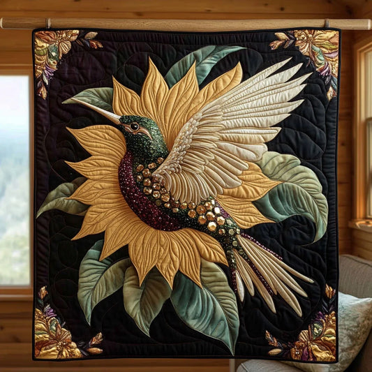 Sunflower And Hummingbird Quilt Blanket