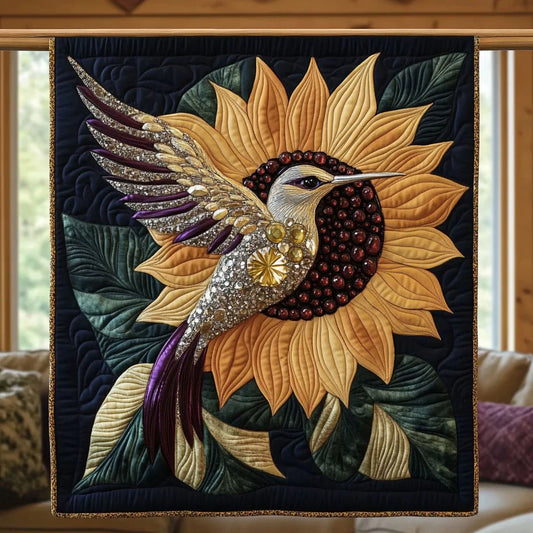 Sunflower And Hummingbird Quilt Blanket