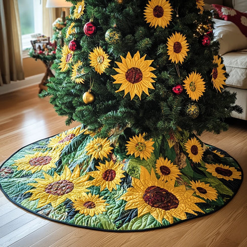 Sunflower Charm Christmas Quilted Tree Skirt