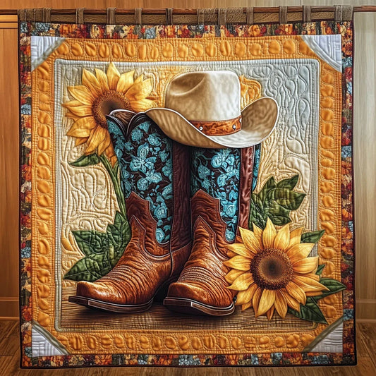 Sunflower Cowboy Boots Quilt Blanket