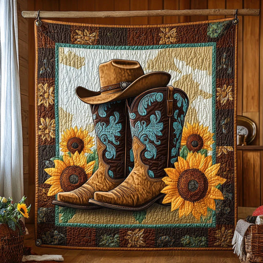 Sunflower Cowboy Boots Quilt Blanket