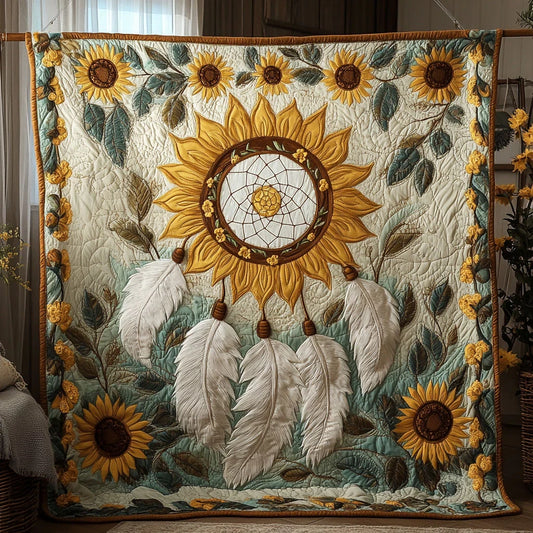 Sunflower Dreamcatcher Cozy Quilt Blanket