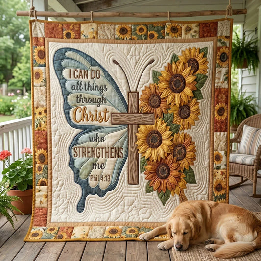 Sunflower Faith Strength Quilt Blanket