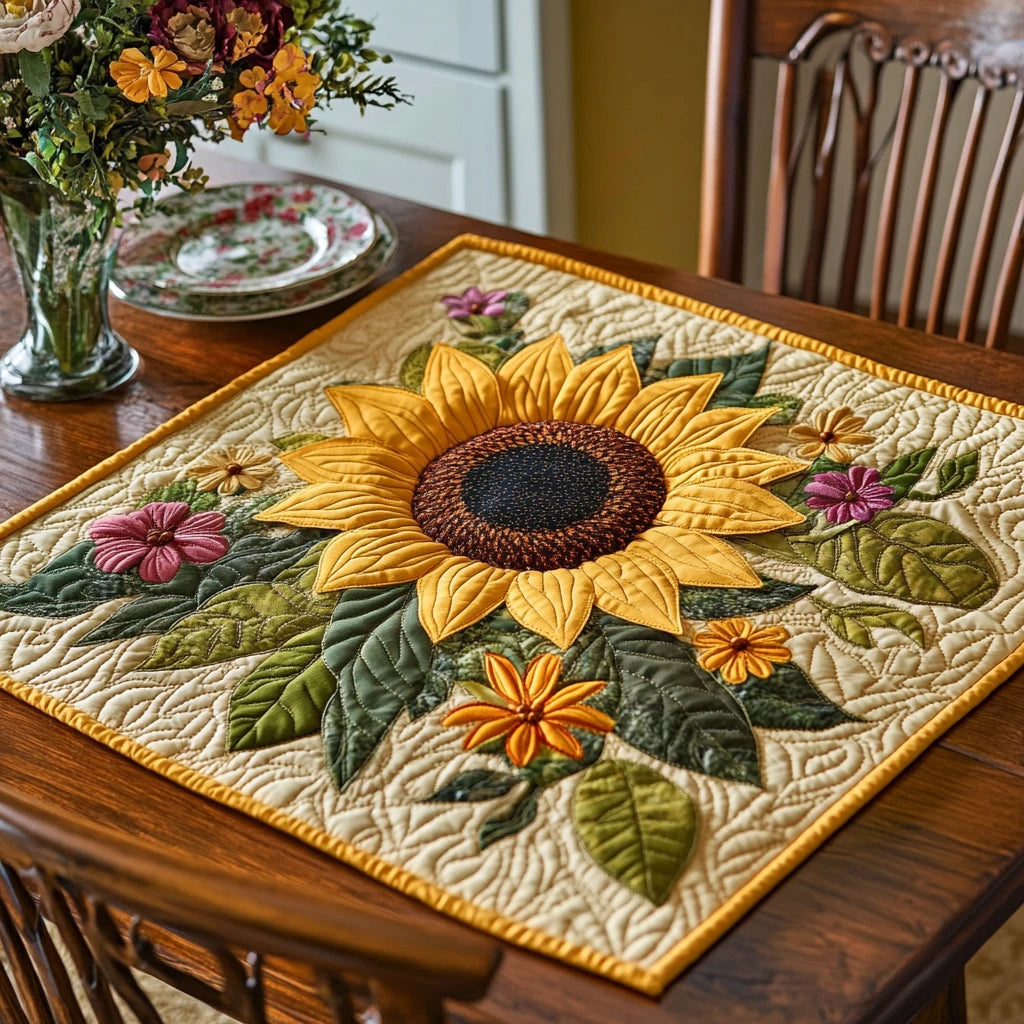 Sunflower Grace Quilted Table Topper