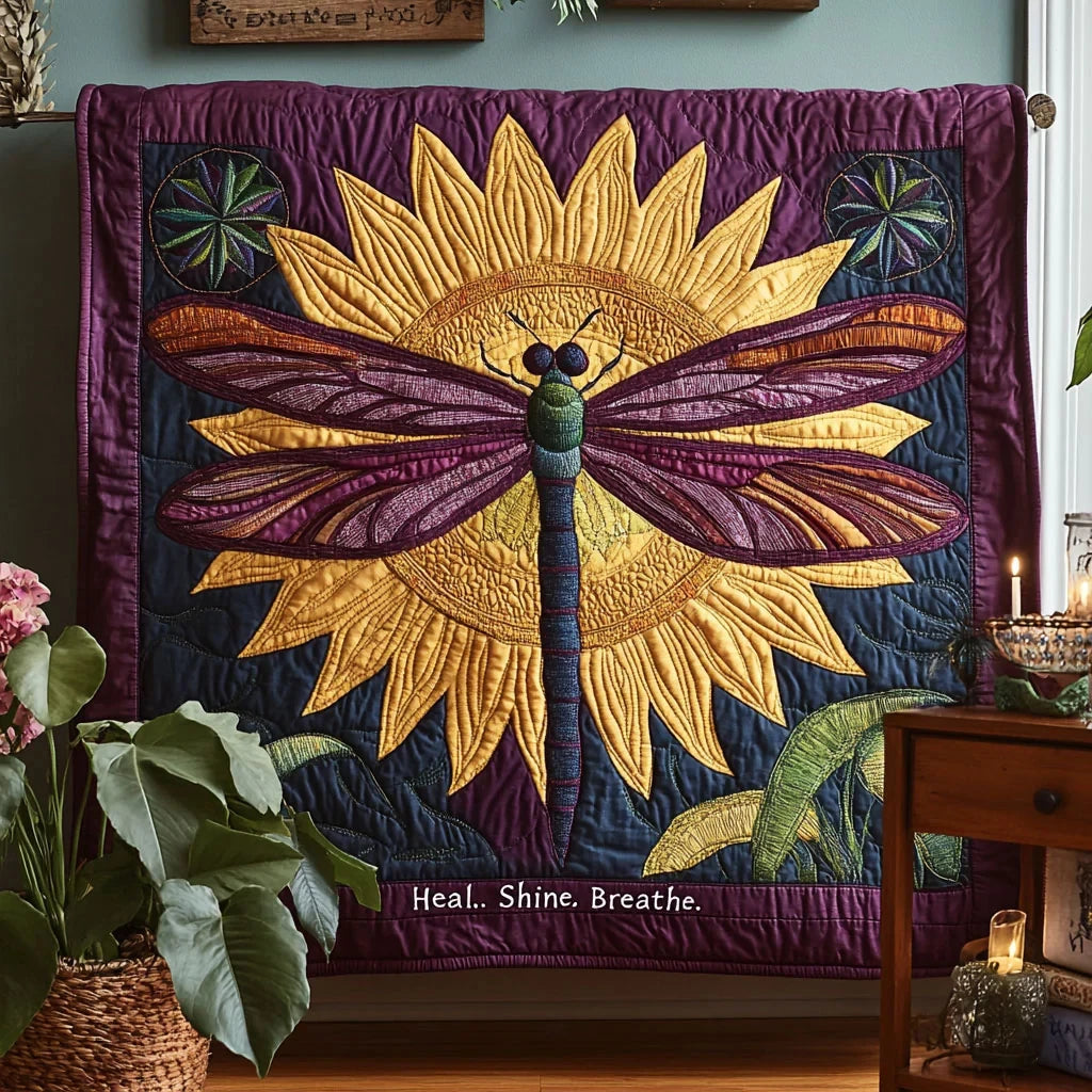 Sunflower Healing Dragonfly Quilt Blanket