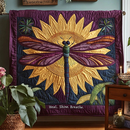 Sunflower Healing Dragonfly Quilt Blanket