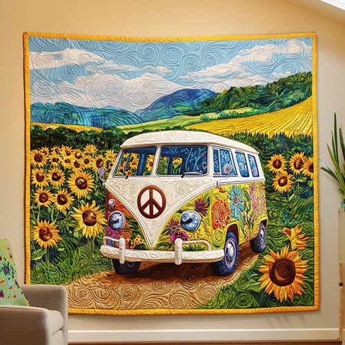 Sunflower Hippie Camper Van Quilt Blanket