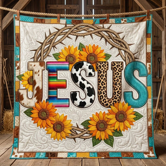 Sunflower Jesus Faith Quilt Blanket