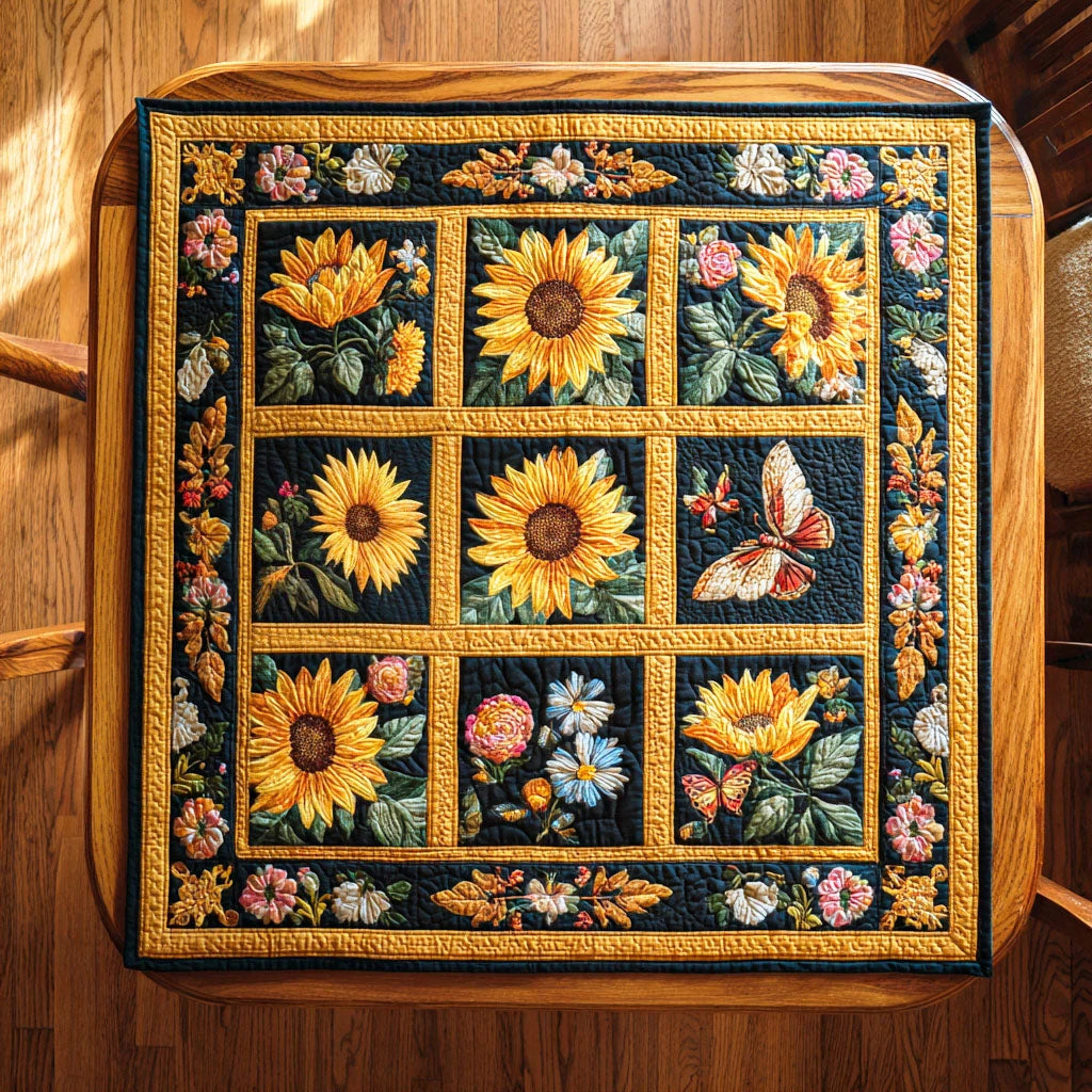 Sunflower Patch Garden Quilted Table Topper