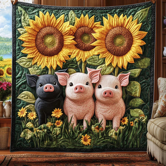 Sunflower Pig Trio Quilt Blanket