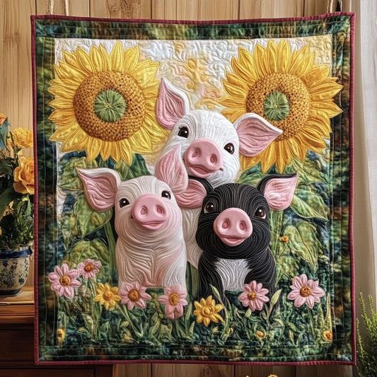 Sunflower Pig Trio Quilt Blanket