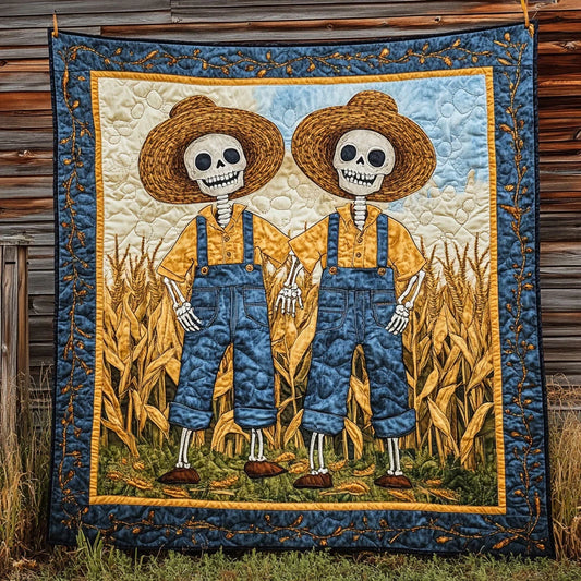 Sunflower Skeleton Scarecrow Quilt Blanket