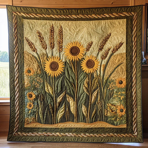 Sunflowers And Cattail Quilt Blanket