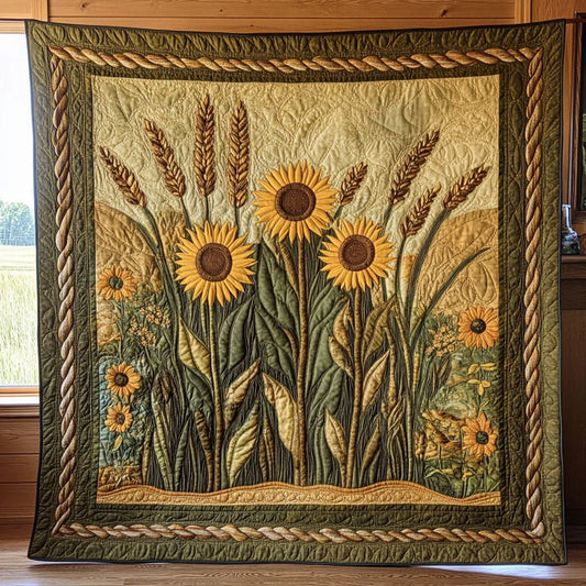 Sunflowers And Cattail Quilt Blanket