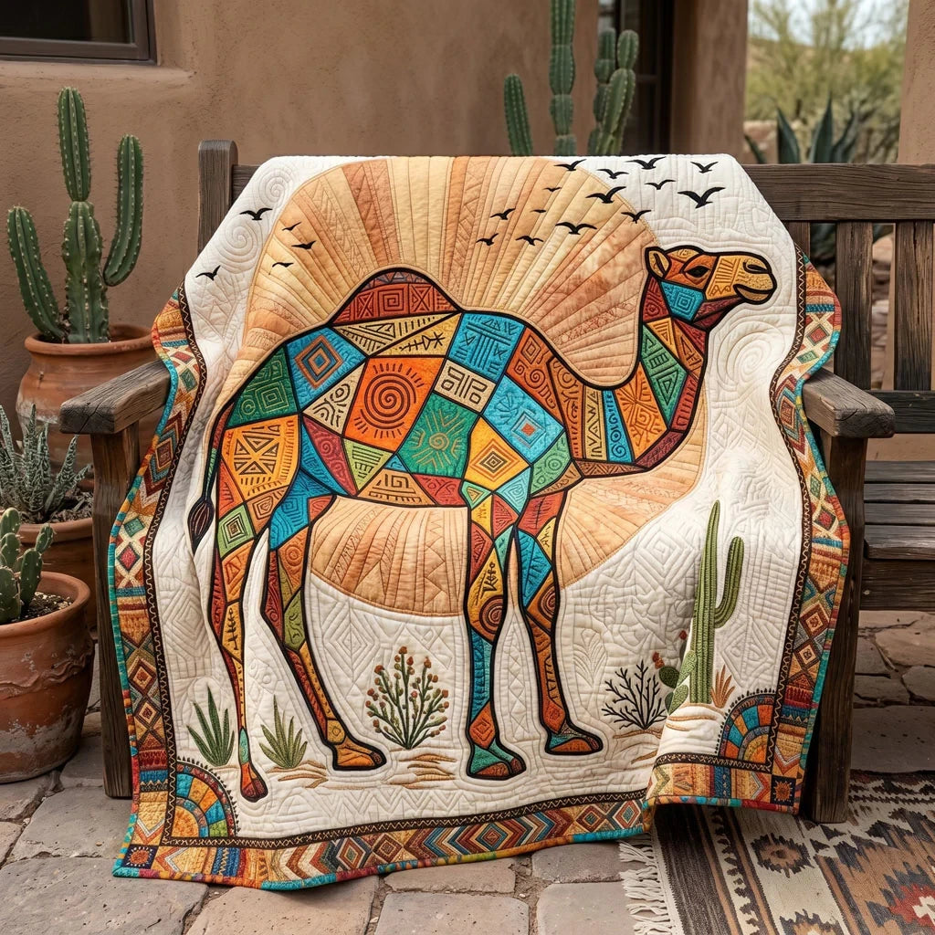 Sunlit Camel Journey Quilt Blanket