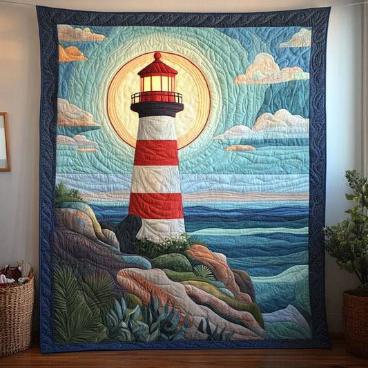 Sunlit Lighthouse Quilt Blanket