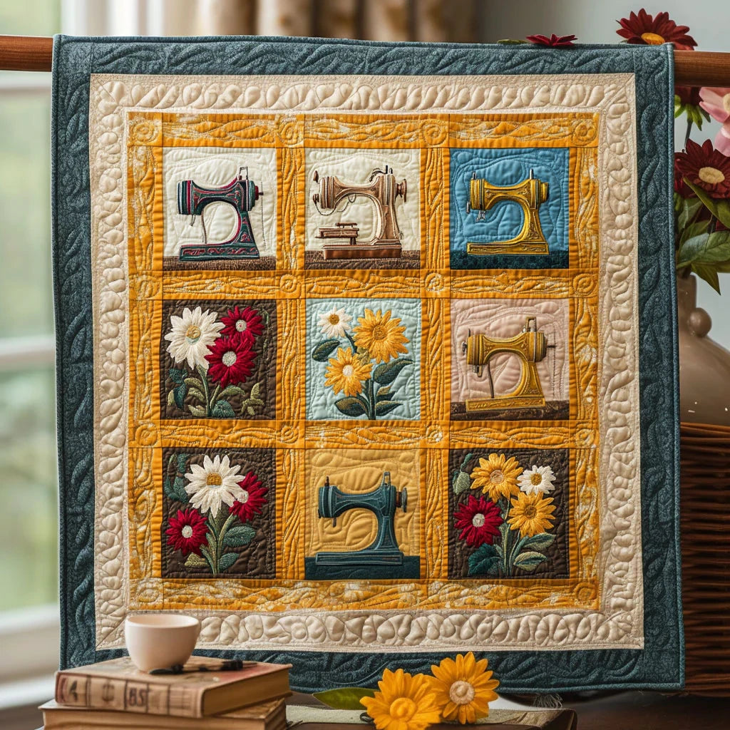 Sunlit Sewing Machine Quilt Blanket