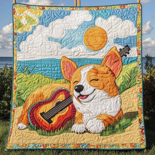 Sunny Corgi Quilt Blanket