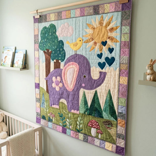 Sunny Elephant Quilt Blanket - Quilted Blanket by OtterMia