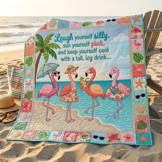 Sunny Flamingo Party Quilt Blanket