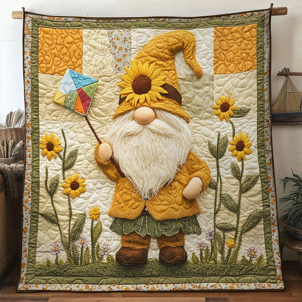 Sunny Meadow Gnome Quilt Blanket