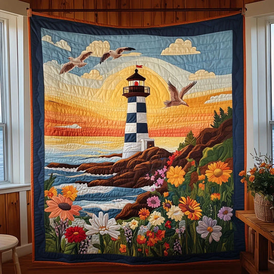 Sunrise Lighthouse Coastal Quilt Blanket