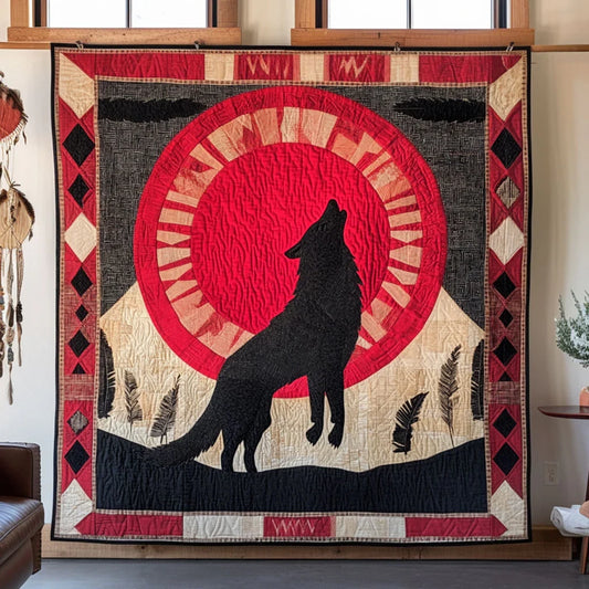 Sunrise Spirit Wolf Quilt Blanket