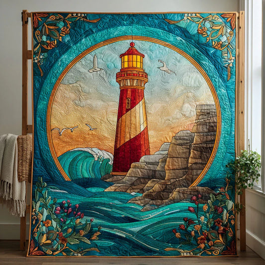 Sunset Lighthouse Quilt Blanket