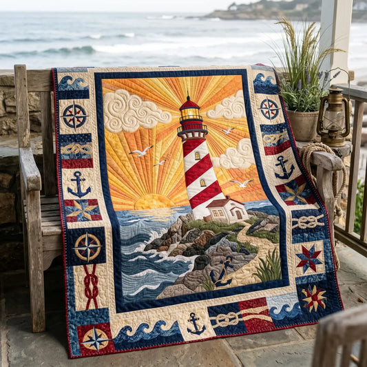 Sunset Lighthouse Quilt Blanket