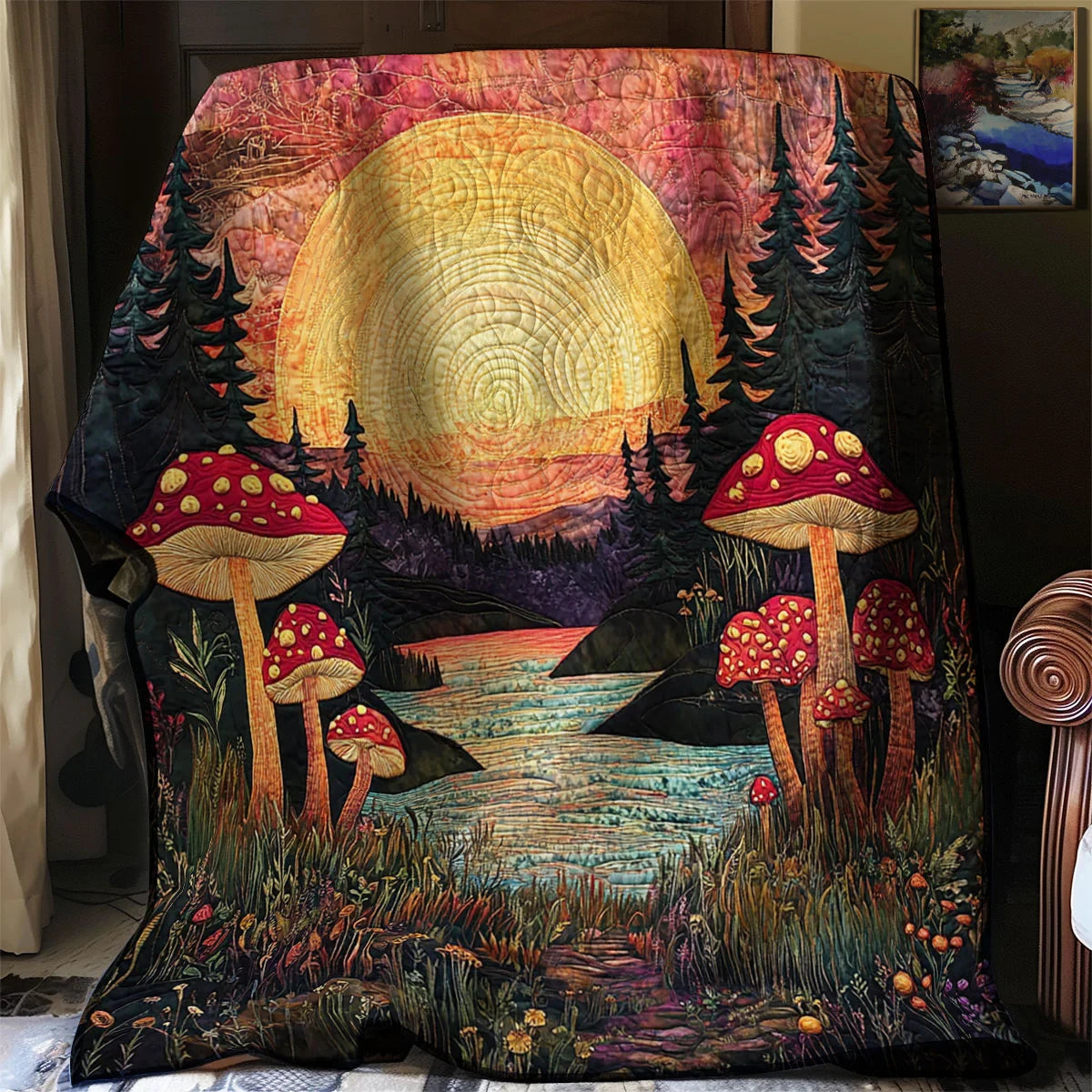 Sunset Mushroom Quilt Blanket