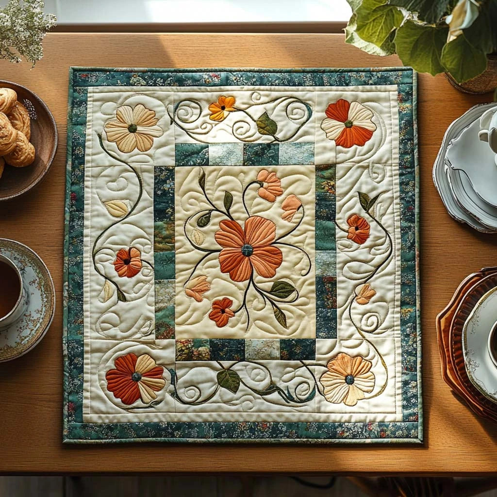 Sunset Poppy Dreams Quilted Table Topper