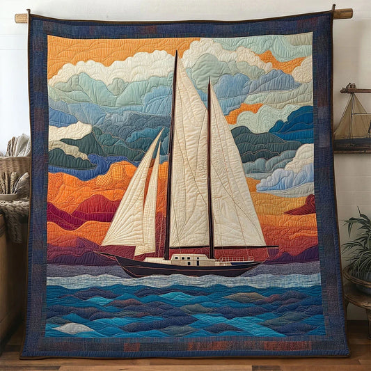 Sunset Sailboat Quilt Blanket