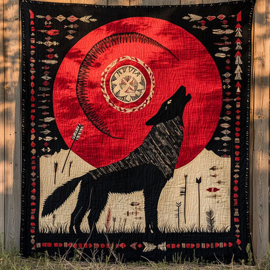 Sunset Spirit Wolf Quilt Blanket
