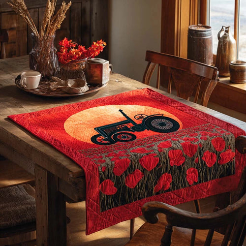 Sunset Tractor Field Quilted Table Topper