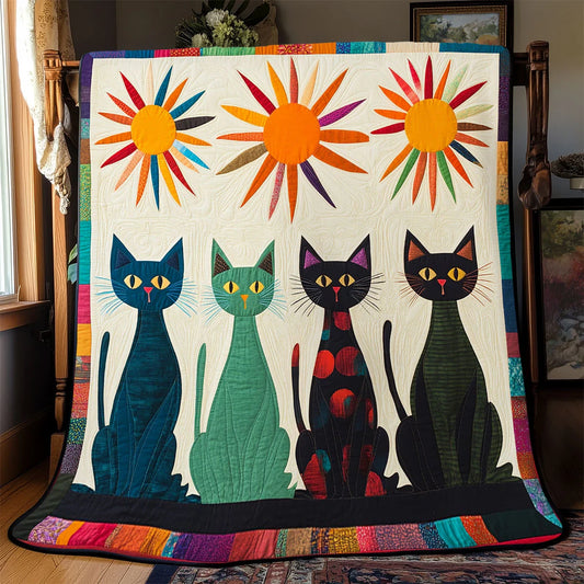 Sunshine Whimsical Cat Quilt Blanket