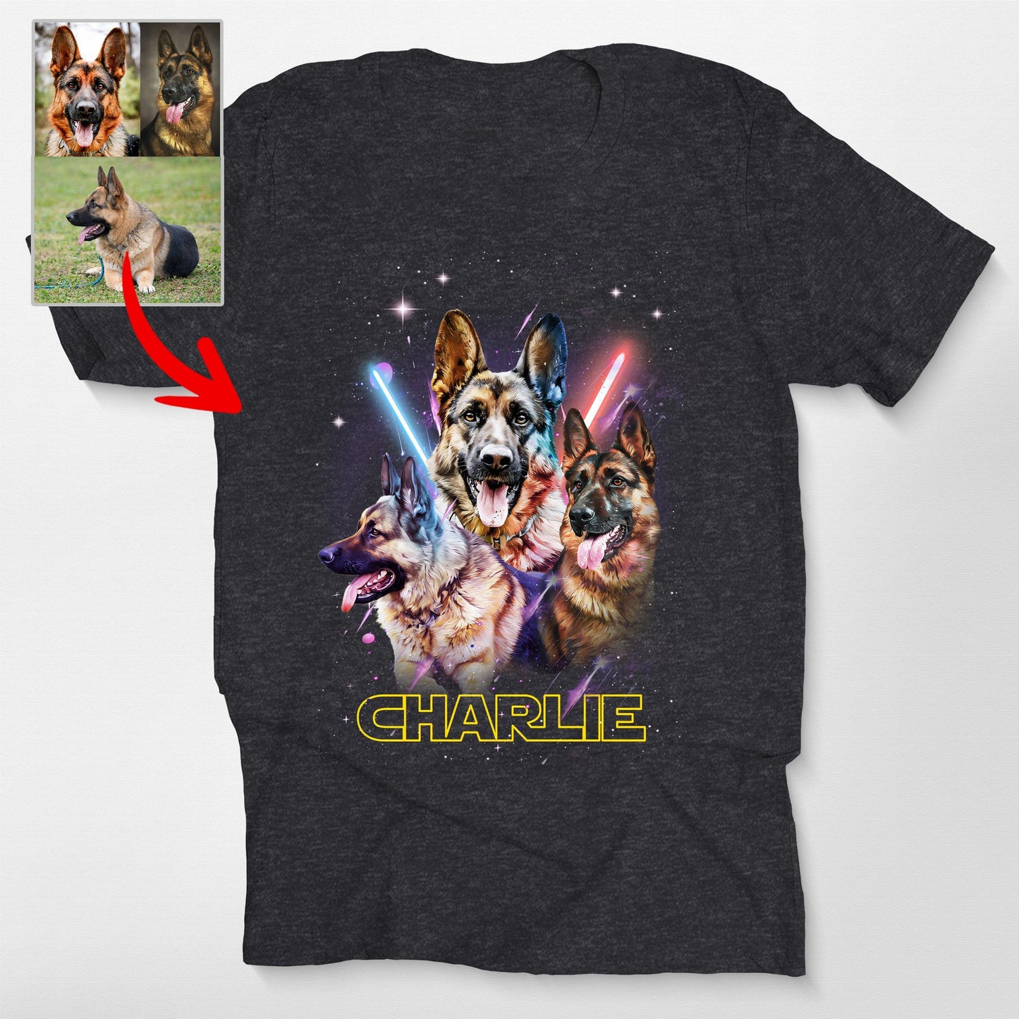 Super Cool Customized Dog Portrait Unisex T-Shirt, custom pet portrait gift for pet lovers (view 2)