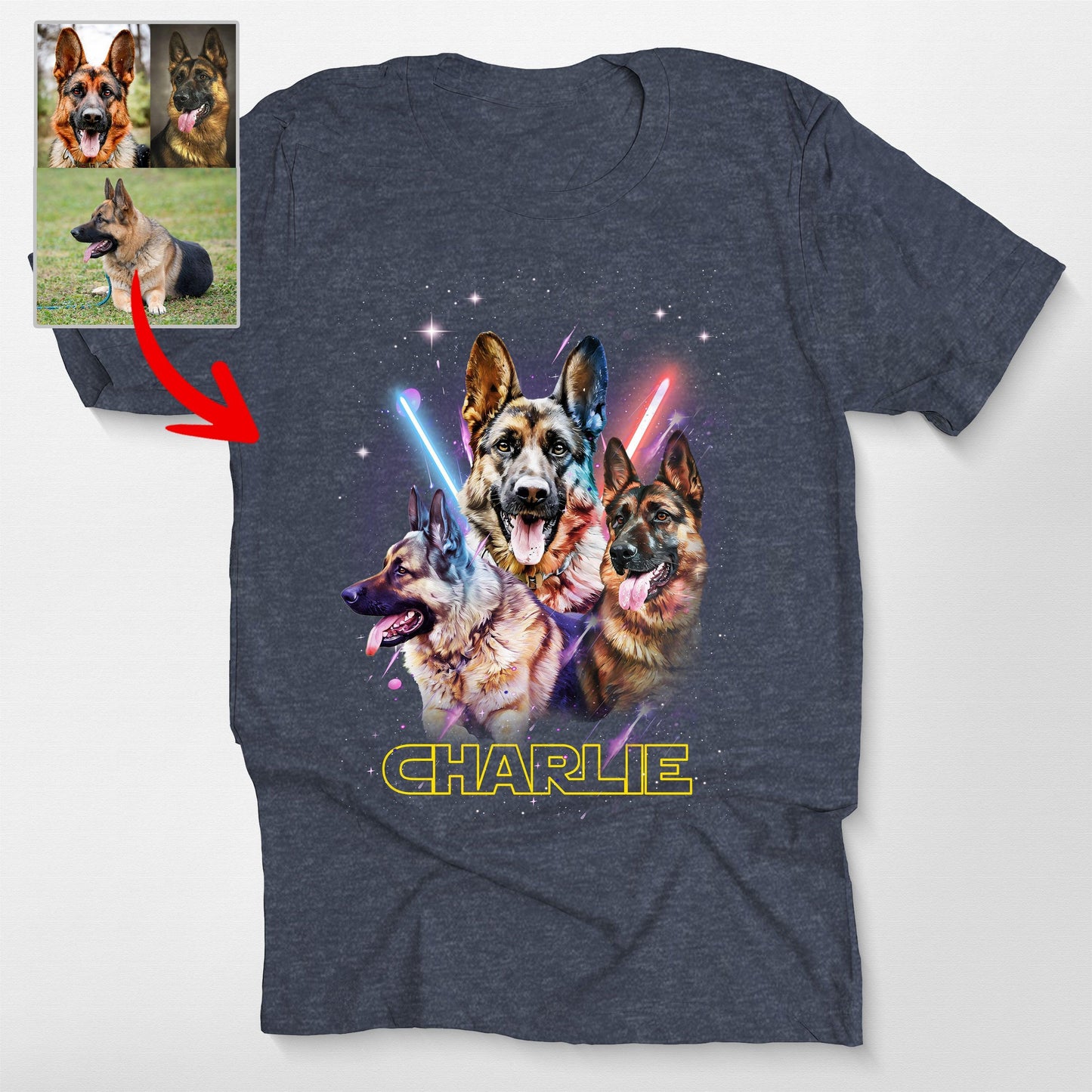 Super Cool Customized Dog Portrait Unisex T-Shirt, custom pet portrait gift for pet lovers (view 3)