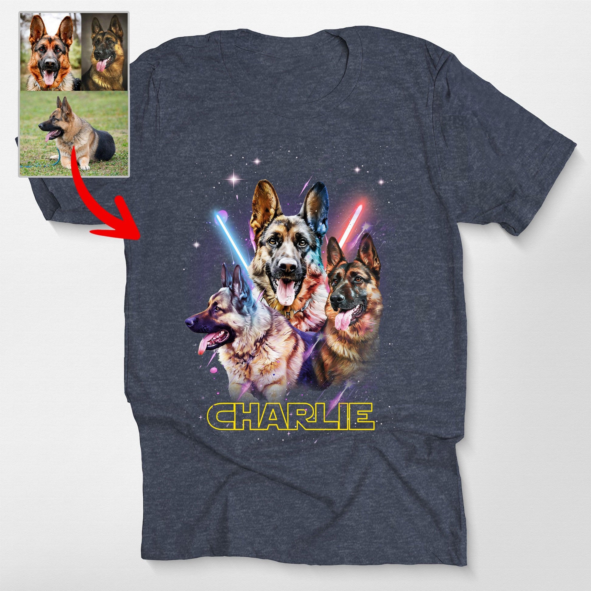 Super Cool Customized Dog Portrait Unisex T-Shirt, custom pet portrait gift for pet lovers (view 3)