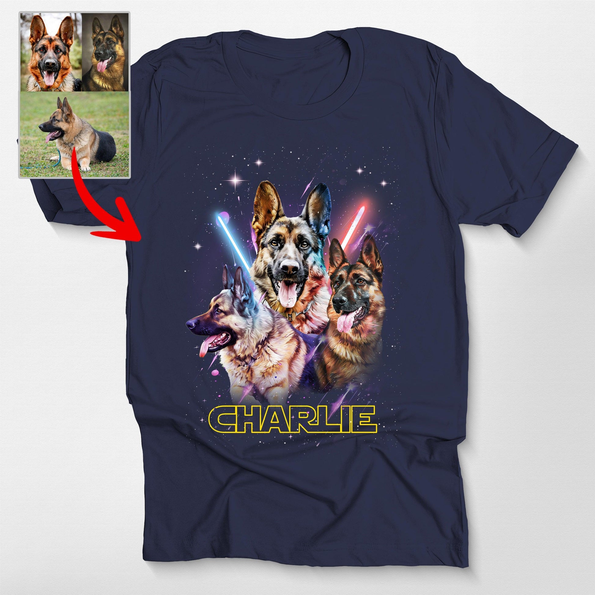 Super Cool Customized Dog Portrait Unisex T-Shirt, custom pet portrait gift for pet lovers (view 4)