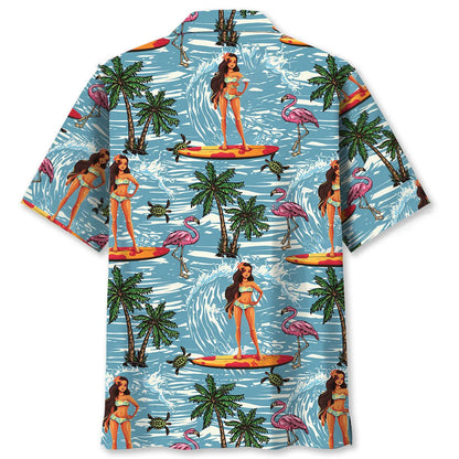 Surfing Aloha Girl Hawaiian Shirt, custom shirt gift for men (view 2)