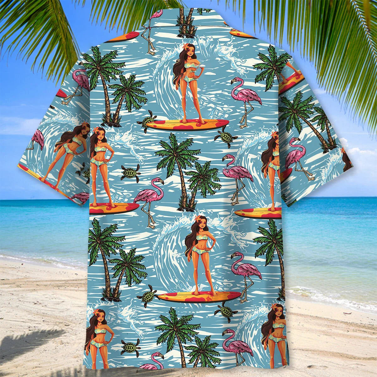 Surfing Aloha Girl Hawaiian Shirt, custom shirt gift for men (view 3)