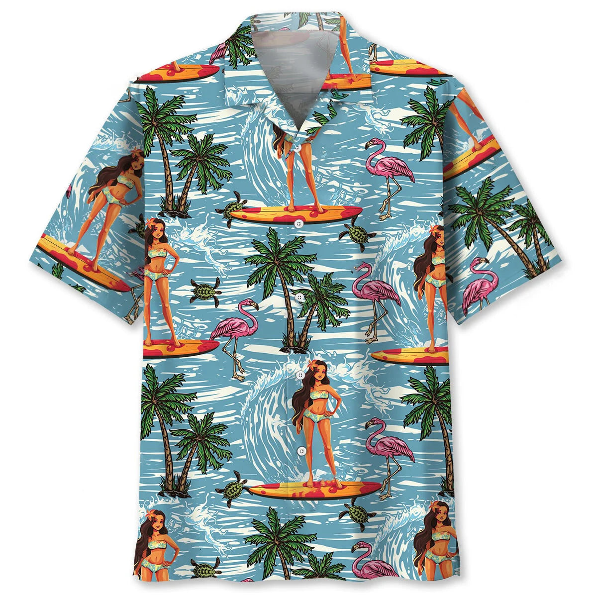Surfing Aloha Girl Hawaiian Shirt, custom shirt gift for men (view 4)