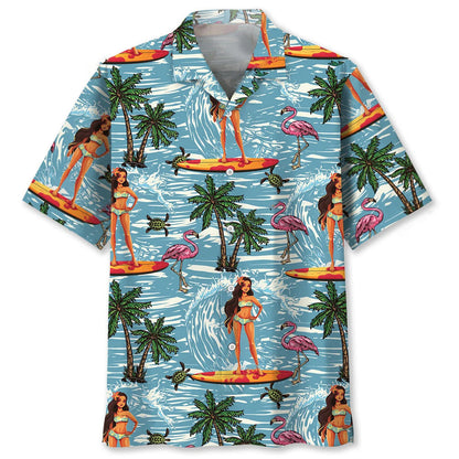 Surfing Aloha Girl Hawaiian Shirt, custom shirt gift for men (view 4)