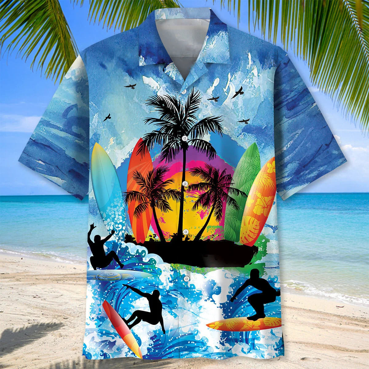 Surfing Beach Hawaiian Shirt, custom shirt gift for men