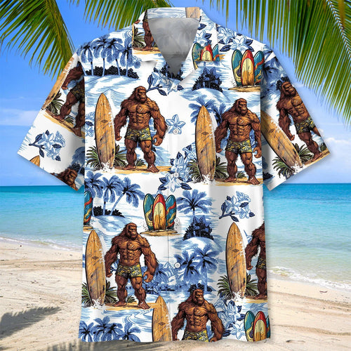 Surfing Bigfoot Surfboard Hawaiian Shirt, custom shirt gift for men