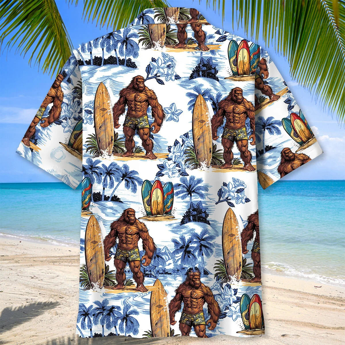 Surfing Bigfoot Surfboard Hawaiian Shirt, custom shirt gift for men (view 3)