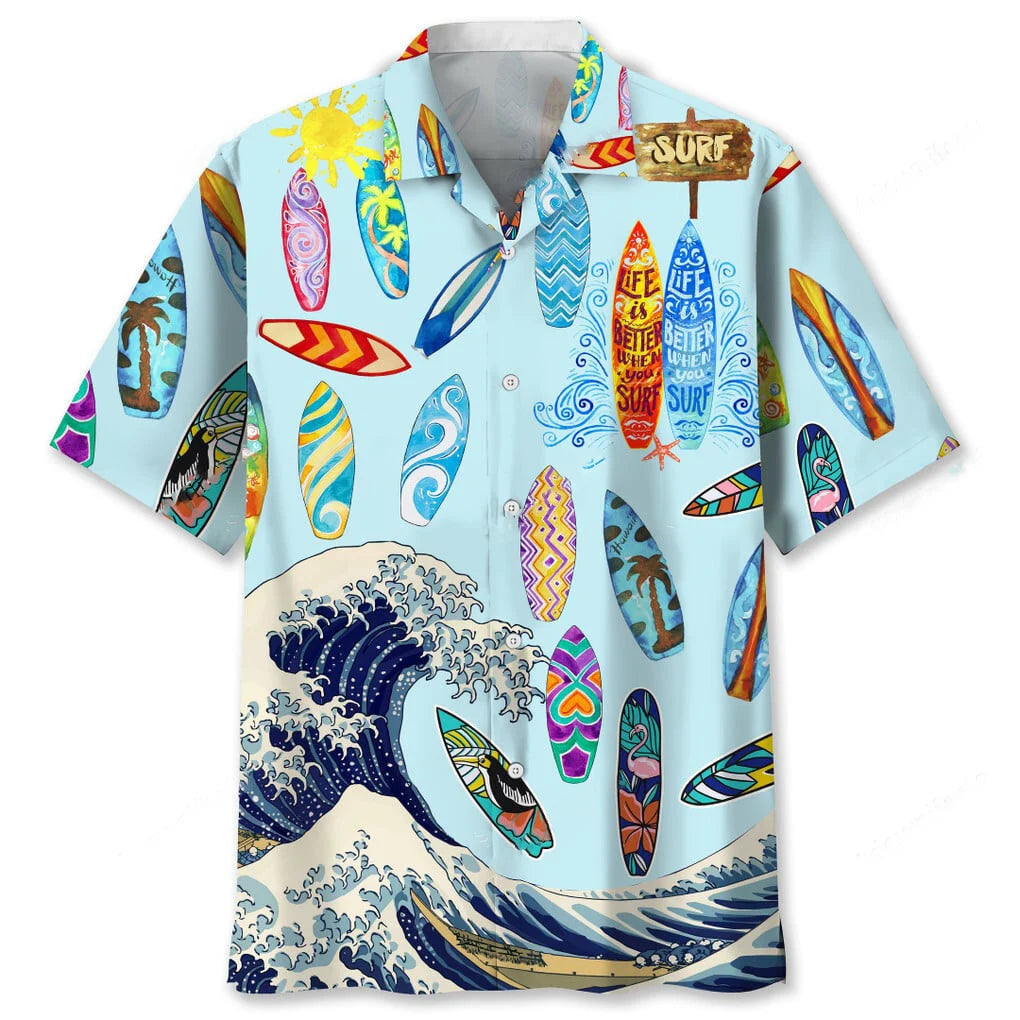 Surfing Blue Lovers Hawaiian Shirt, custom shirt gift for men