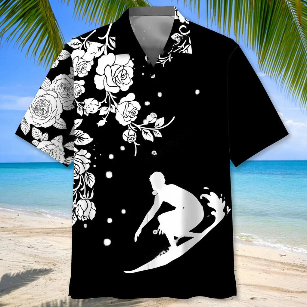 Surfing Rose Hawaiian Shirt, custom shirt gift for men